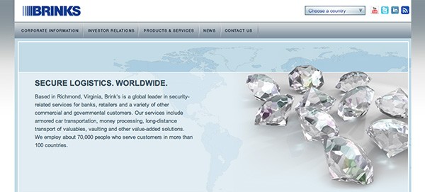 A screenshot of the Brink's Co. website.