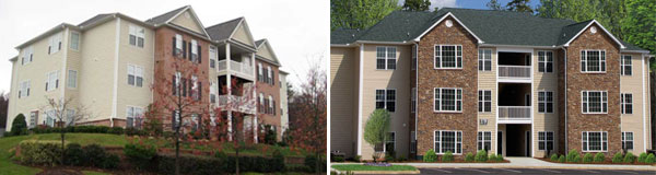 Abbington Place, left, and Ashley Court in Charlotte. (Photos courtesy of LATA)