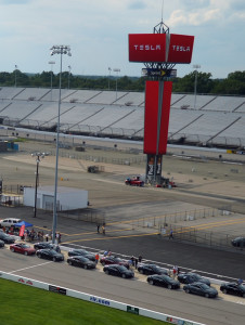Tesla owners line up at Richmond International Raceway.