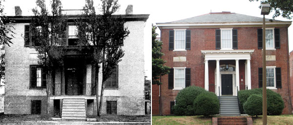 The Columbia building in a pre-1924 photo courtesy the University of Richmond, left, and today.