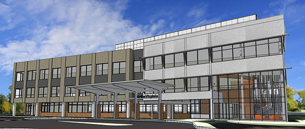 A rendering of the planned three-story, 63,000-square-foot orthopedics and sports medicine building. (Courtesy of OrthoVirginia)
