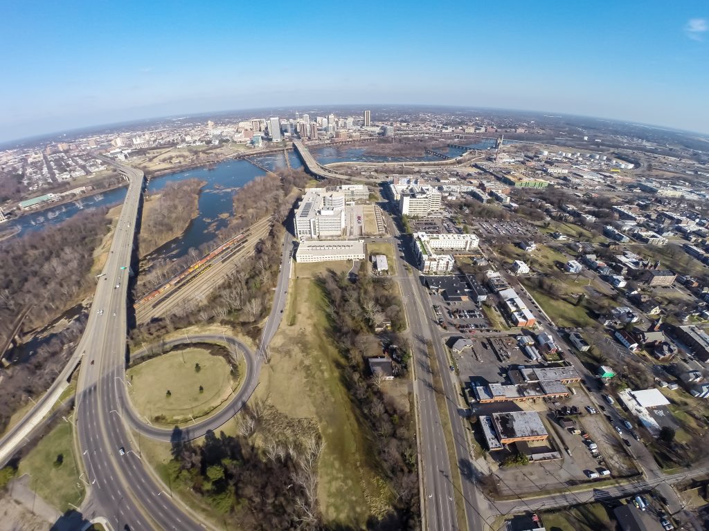 A plot of land at 1401 Semmes Ave. (foreground) is up for grabs. Images courtesy of Colliers International.