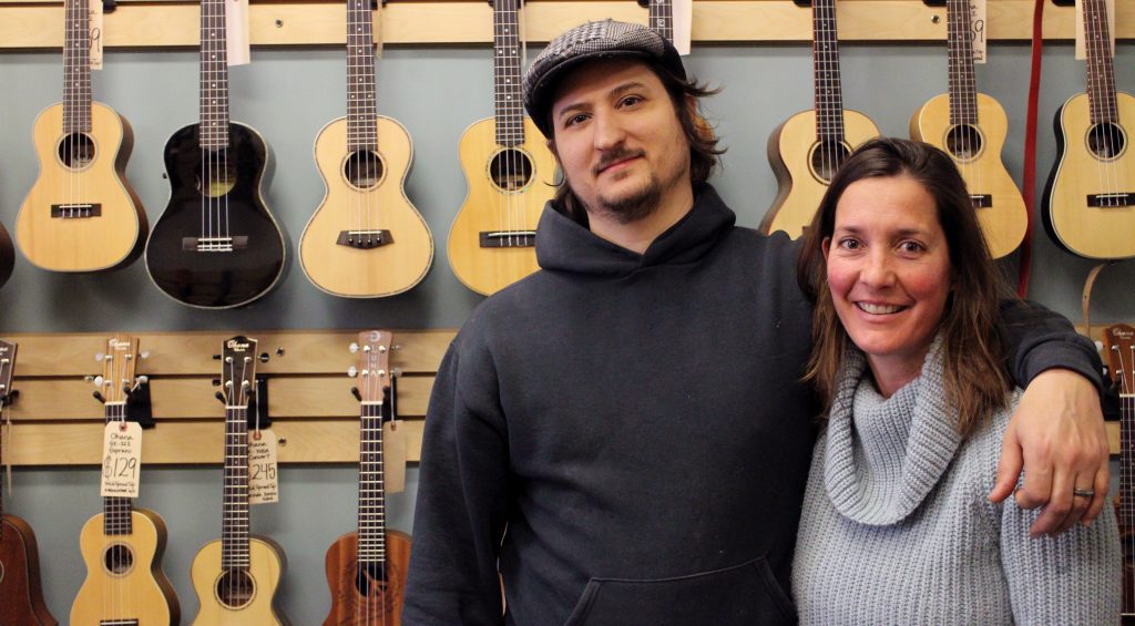 John and Genie Gonzales del Solar are moving their guitar and ukulele shop. Photos and video by Michael Thompson.