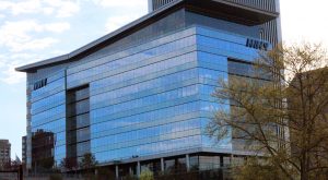 MWV signage has since been removed from the glass-paneled building, which remains the headquarters for WestRock.