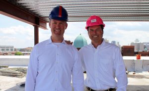 Kiniry (left) and Ted Ukrop during a hard-hat tour of the upcoming Quirk Hotel. Photos by Katie Demeria.