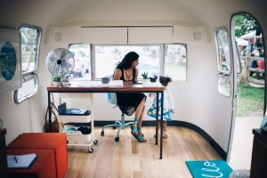 Rupa Singh works in the Airstream at Good Day RVA.