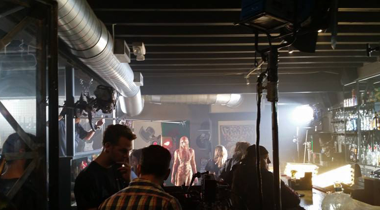 A crew films an ad for Texas Beach Bloody Mary Mix at GWARbar. Photo courtesy of Misery Brothers.