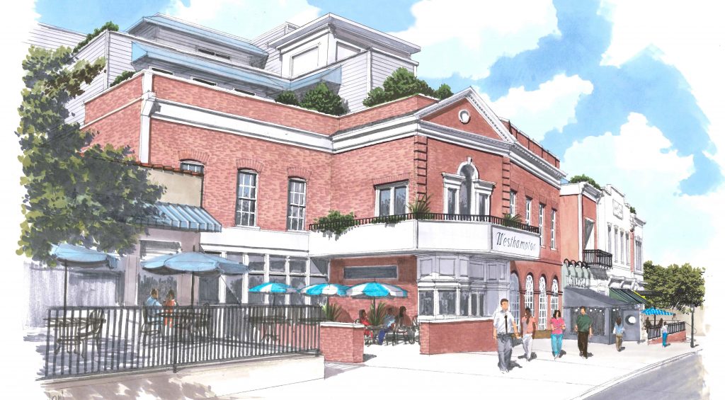 Plans for the Westhampton Theater property call for an additional two floors set back from the street. Renderings courtesy of Jason Guillot.