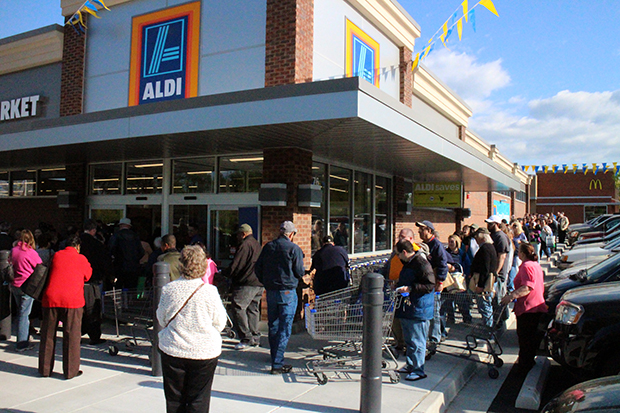 Crowds gathered for the opening of Aldi's Parham Road location. File photo.