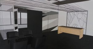 A rendering shows plans to organize wires and cables into wall art.