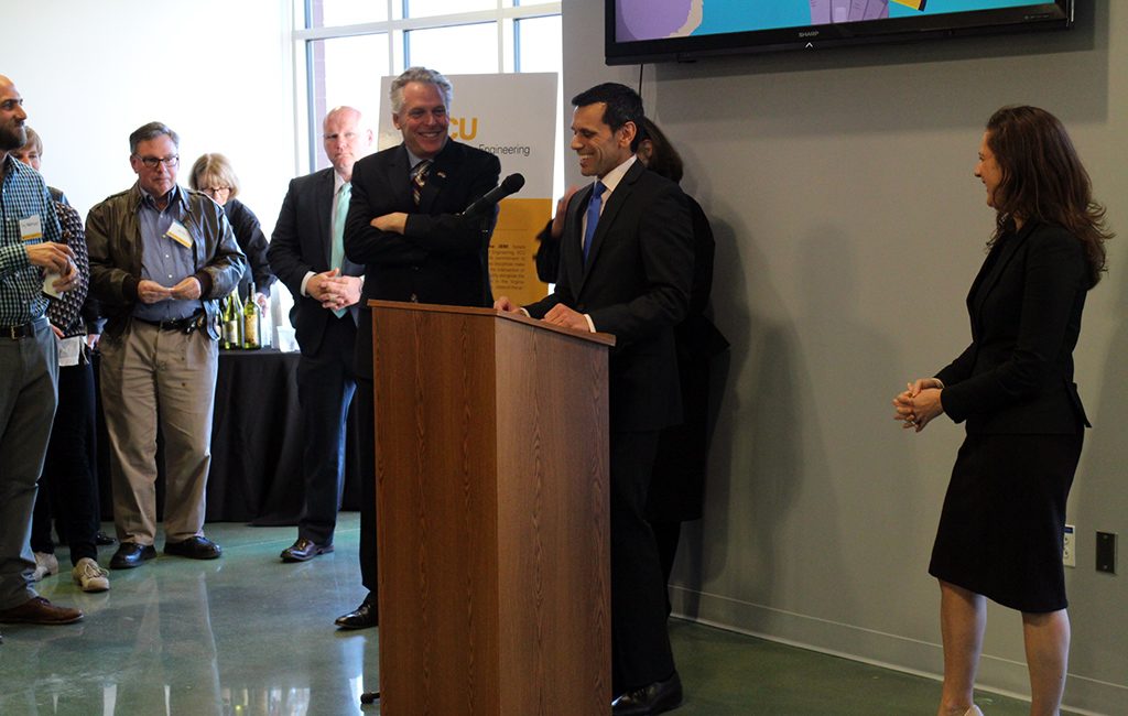 Gov. Terry McAuliffe and VCU President Michael Rao speak at the open house. (Jonathan Spiers)