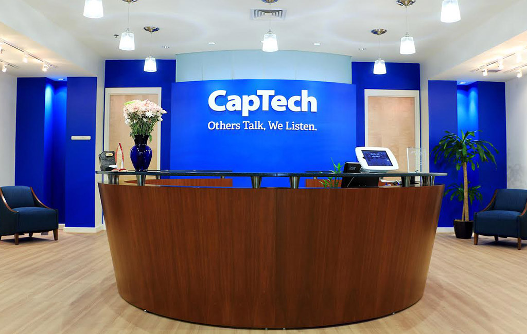 The lobby of CapTech's headquarters at 7100 Forest Ave. in Henrico. (Courtesy CapTech)