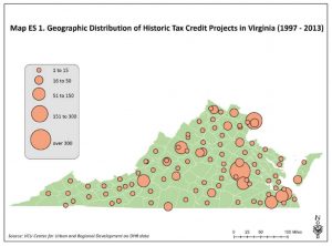 The distribution of the tax credits statewide from 1997 to 2013.