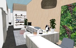 A rendering of the planned lobby for Lucid Punk Apparel and a yoga studio and tea bar. (Courtesy Campfire & Co.)