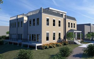 A rendering of the planned energy-efficient townhomes with "thin brick" exterior veneers and hookups for rooftop solar panels. (One South Realty)