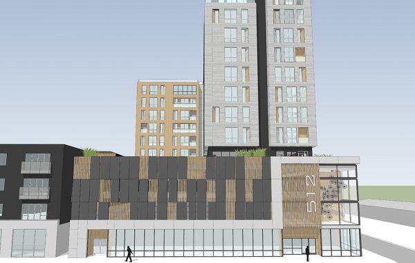 A rendering of the planned 12-story apartment complex at 512 Hull St. (SMBW Architects)