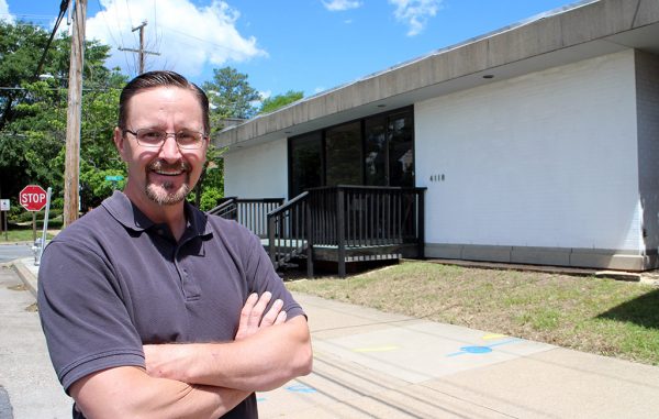 Patrick Bedall outside Sprocket Media Works' new home at 4118 Fitzhugh Ave. (Jonathan Spiers)