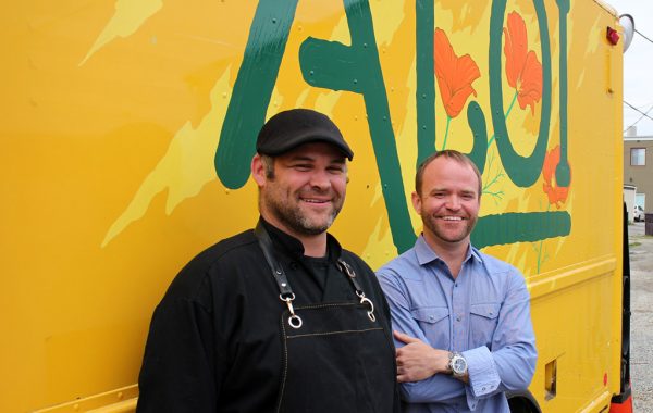 Aloi chef Scott Davies and owner Brandon Pearson in front of the food truck. (J. Elias O'Neal)