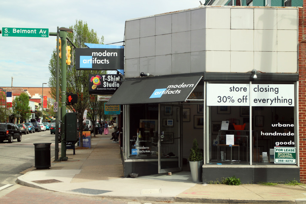 Modern Artifacts at Cary and Belmont streets is closing its doors. Photo by Michael Thompson.