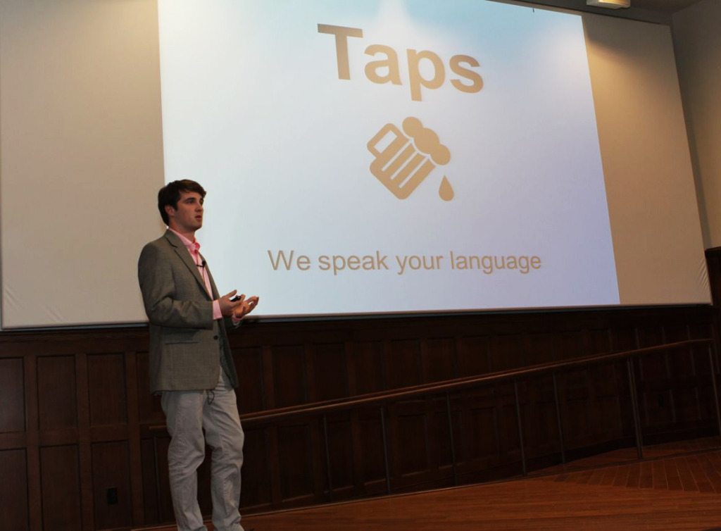 Nick Creegan pitches his app idea at University of Richmond's competition last week. Photo courtesy of UR.