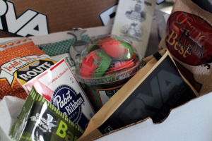 The boxes include snacks and other goodies from local brands. 