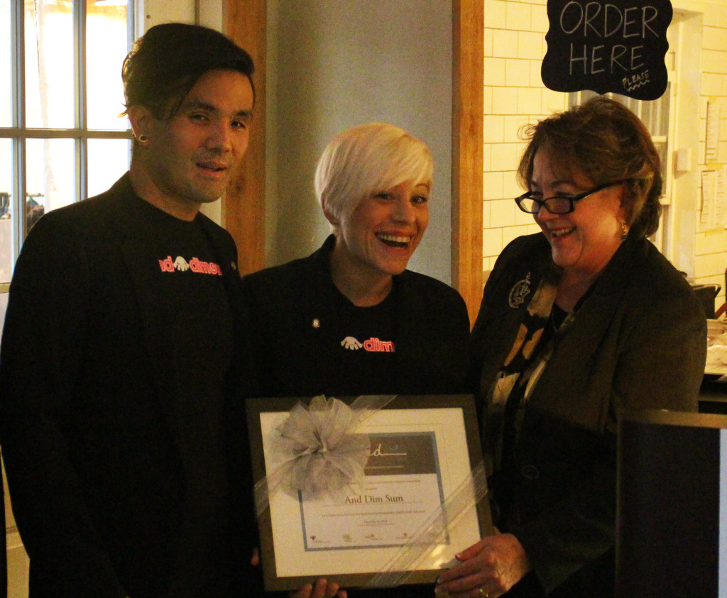From left: Sean Rapoza and Liz Kincaid of And Dim Sum with Candice Street of LISC at Tuesday's SEED Awards. Photos by Michael Thompson.