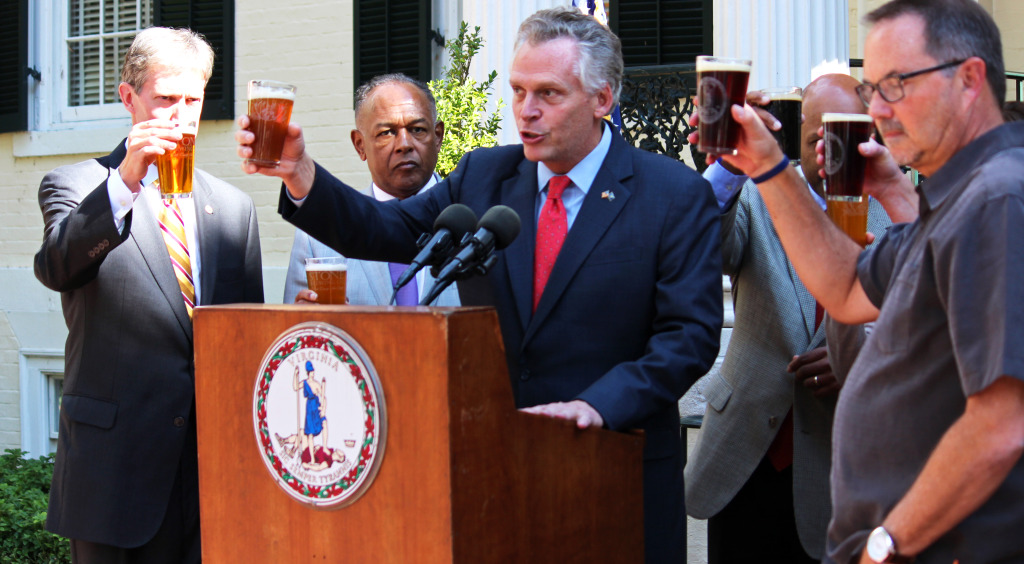 Gov. Terry McAuliffe raises a glass to Stone Brewing Co.'s partnership with the city. Photos by Evelyn Rupert.